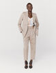 Pantalones camel lino algodón cinturón mujer-1
