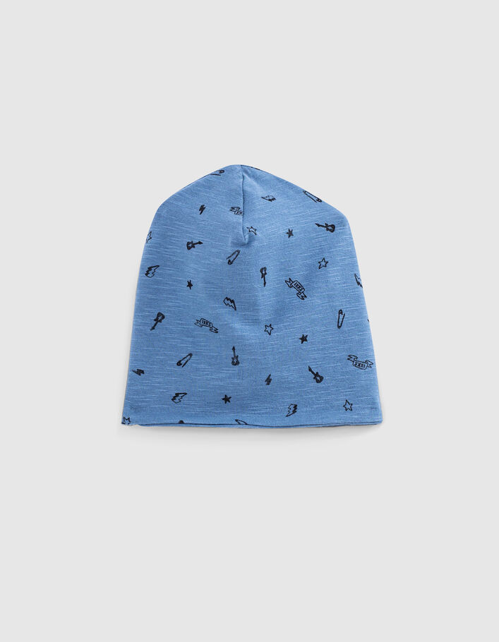 Blaue Babywendemütze mit Rocker-Print aus Biobaumwolle - IKKS