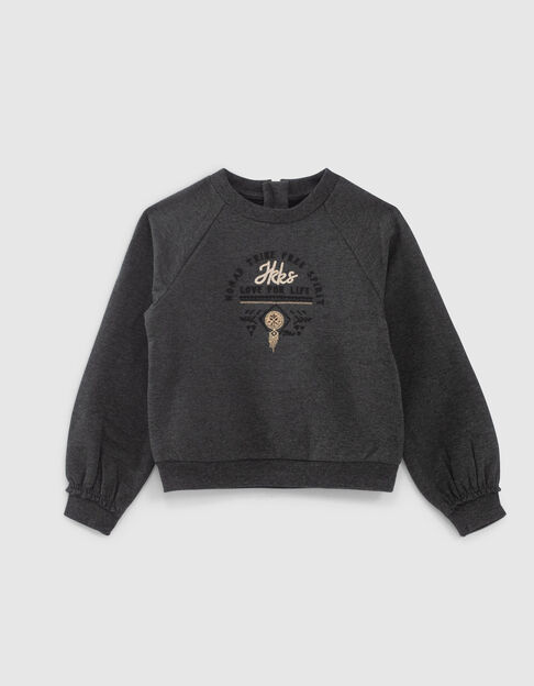 Girls’ grey marl embroidered sweatshirt