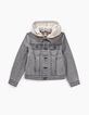 Boys’ bleached grey denim jacket + sweatshirt fabric hood-3