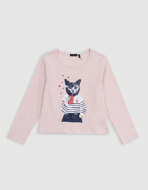Camiseta rosa algodón gato marinera niña - IKKS