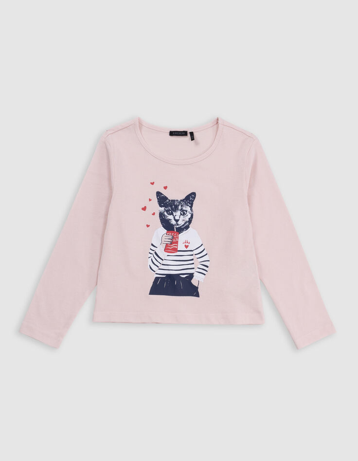 Camiseta rosa algodón gato marinera niña-2