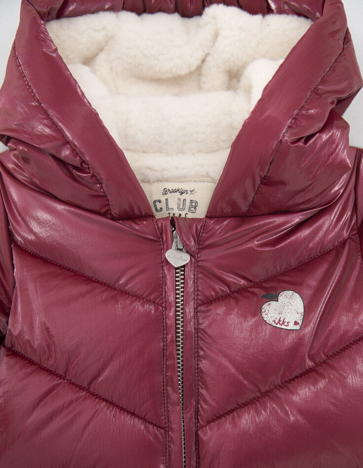 Bordeaux metallic gevoerde pufferjas met kap babymeisjes-4