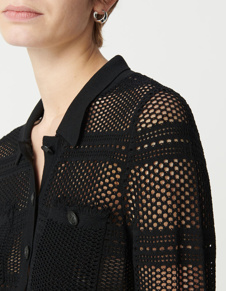 Schwarze durchbrochene STRICKJACKE für Damen, kurz-4