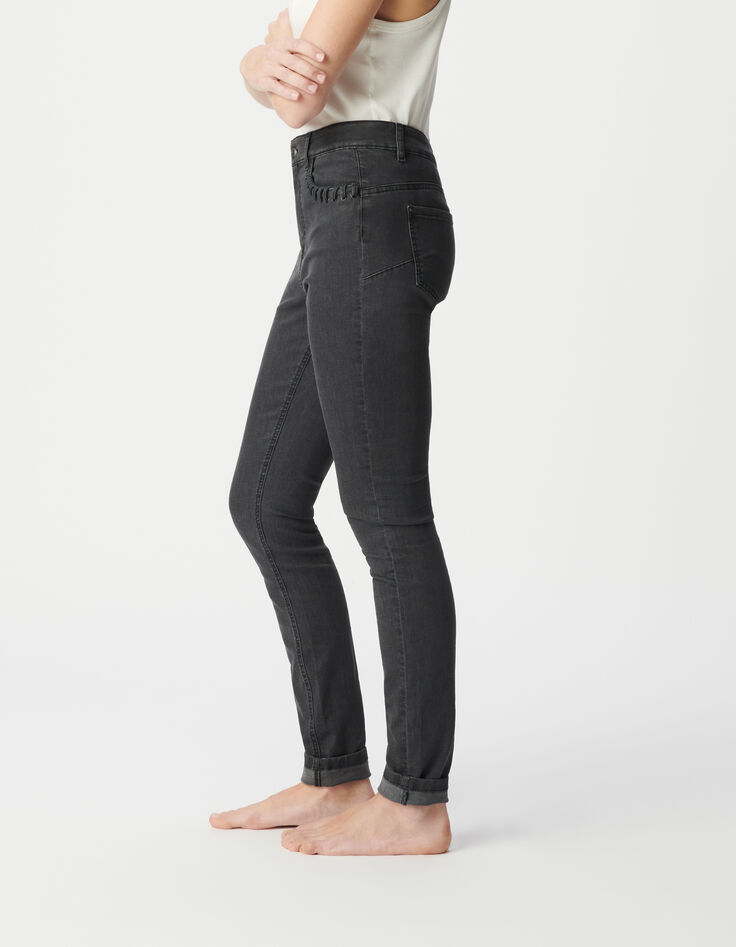 Graue schmale Powerstretch-Jeans mit Schnürungstaschen Damen-6
