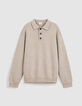 Men's Beige Knitted Sweater with Button-Down Polo Collar-6