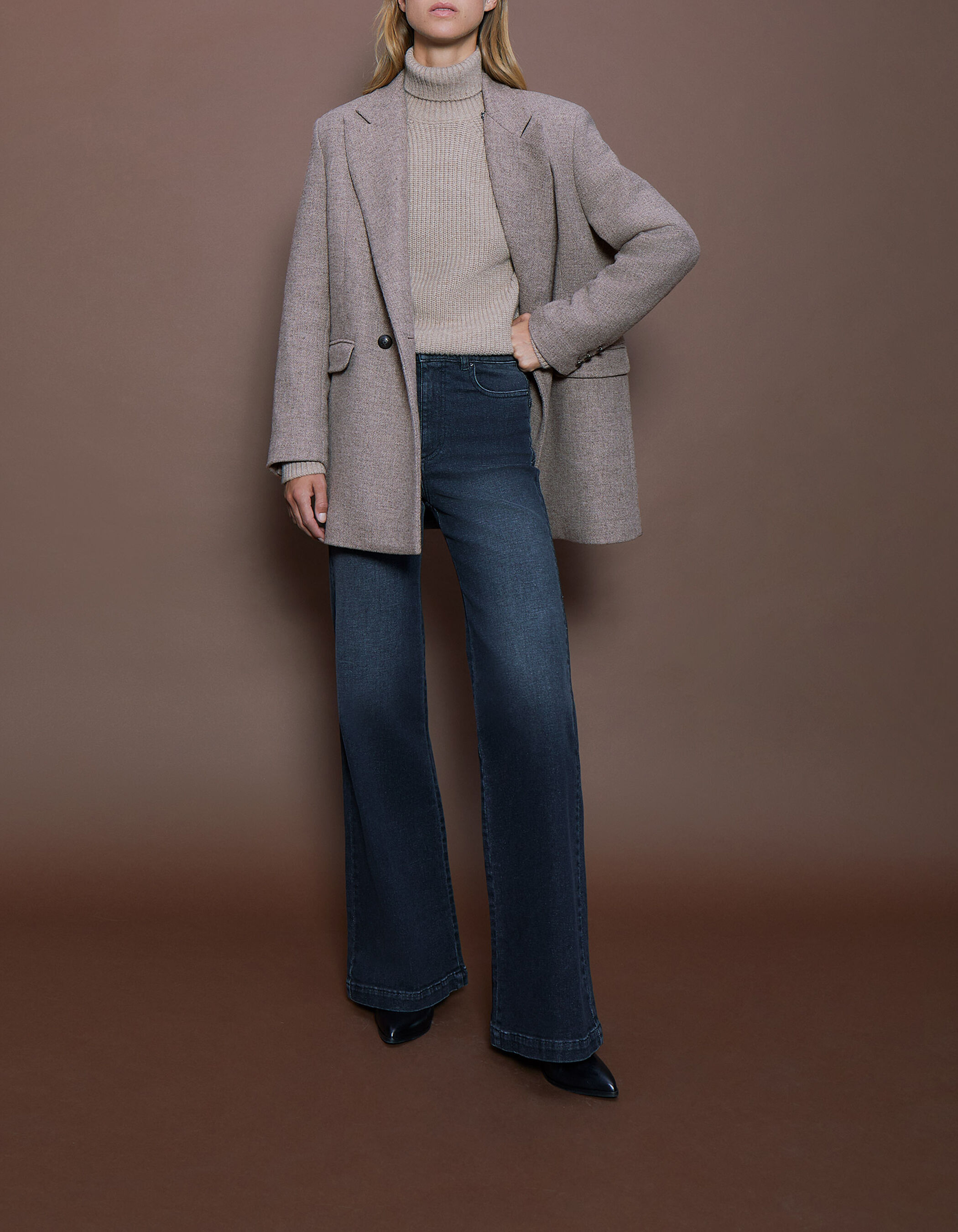 Manteau mi sales long marron femme