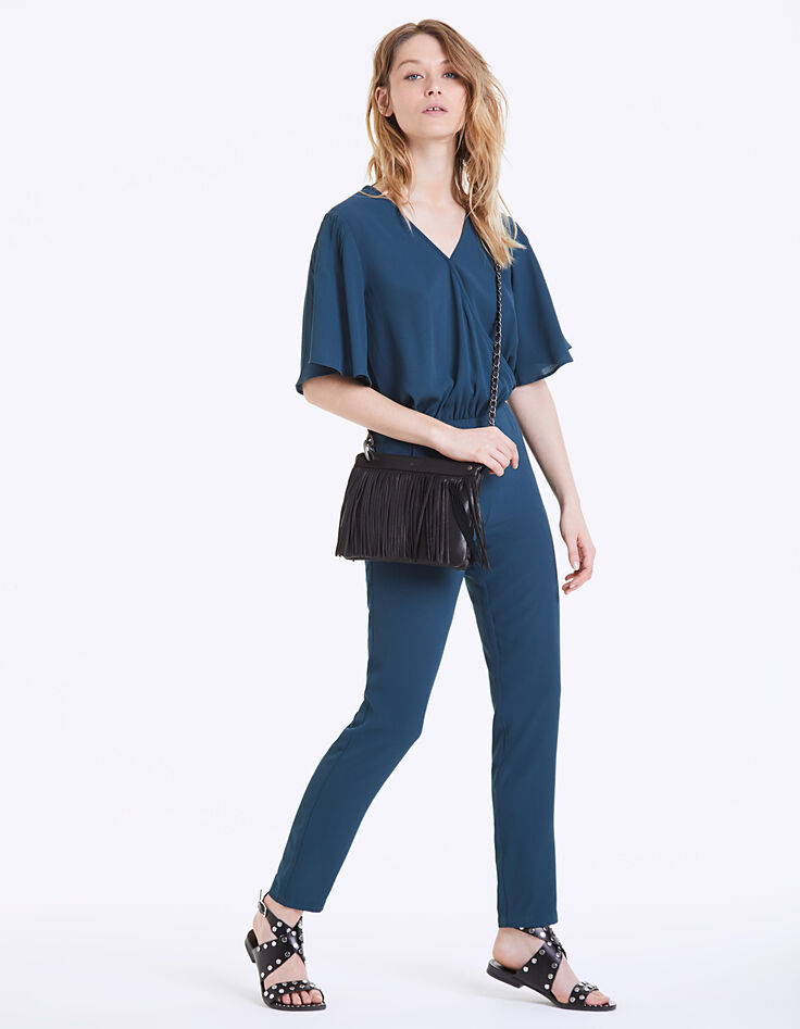 Women’s plunging back crêpe long jumpsuit-4