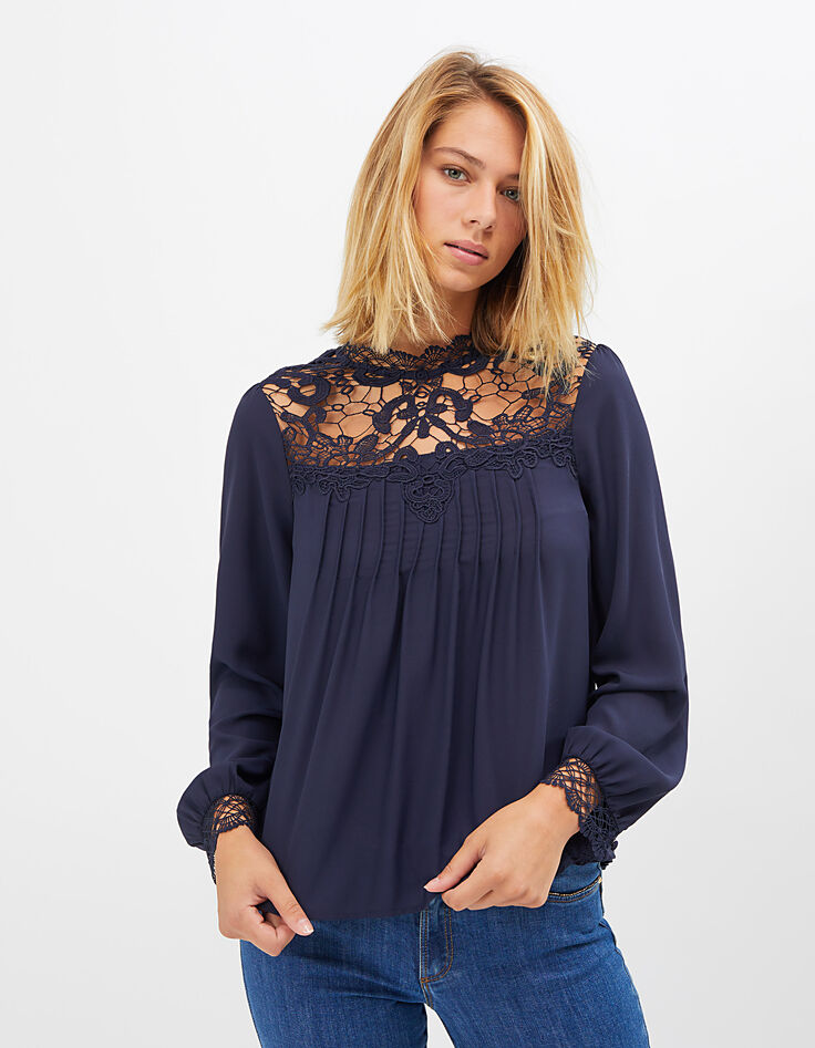 Marine top plooien achter met kant I.Code-2 Marine top plooien achter met kant I.Code-2