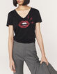 Women’s black acid wash organic cotton T-shirt with lips-2