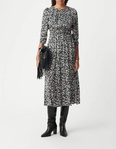 Zwarte maxi jurk LENZING&trade; ECOVERO&trade; minimale bloemenprint Dames - IKKS