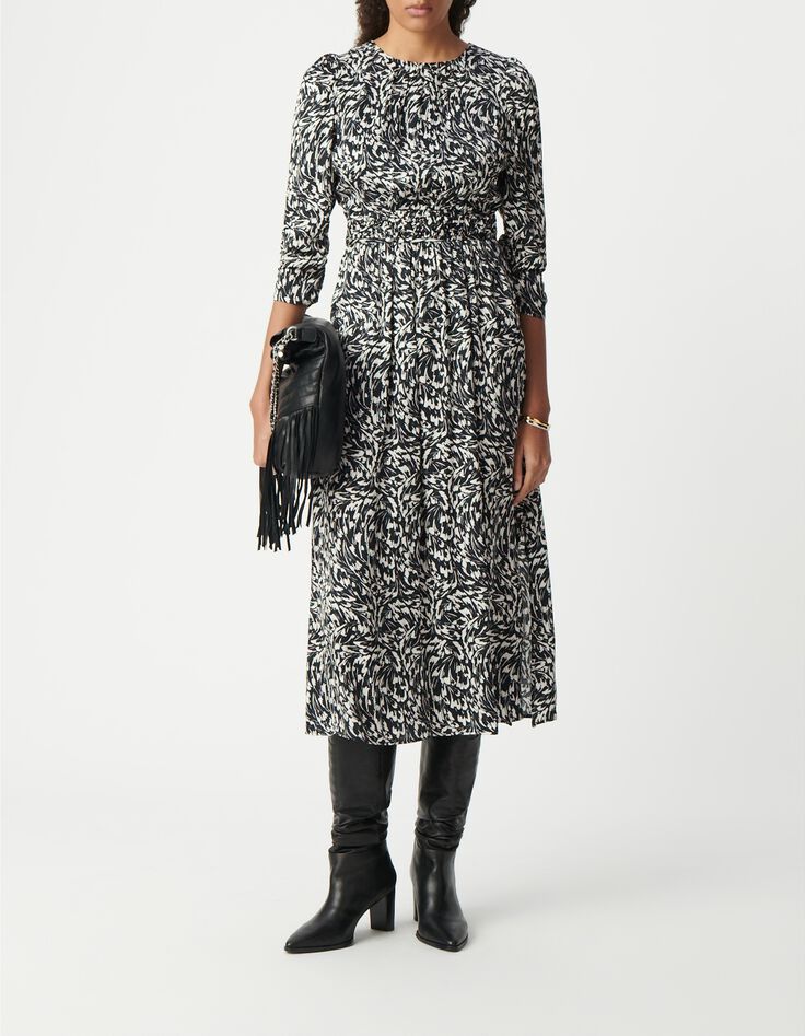Zwarte maxi jurk LENZING&trade; ECOVERO&trade; minimale bloemenprint Dames-1