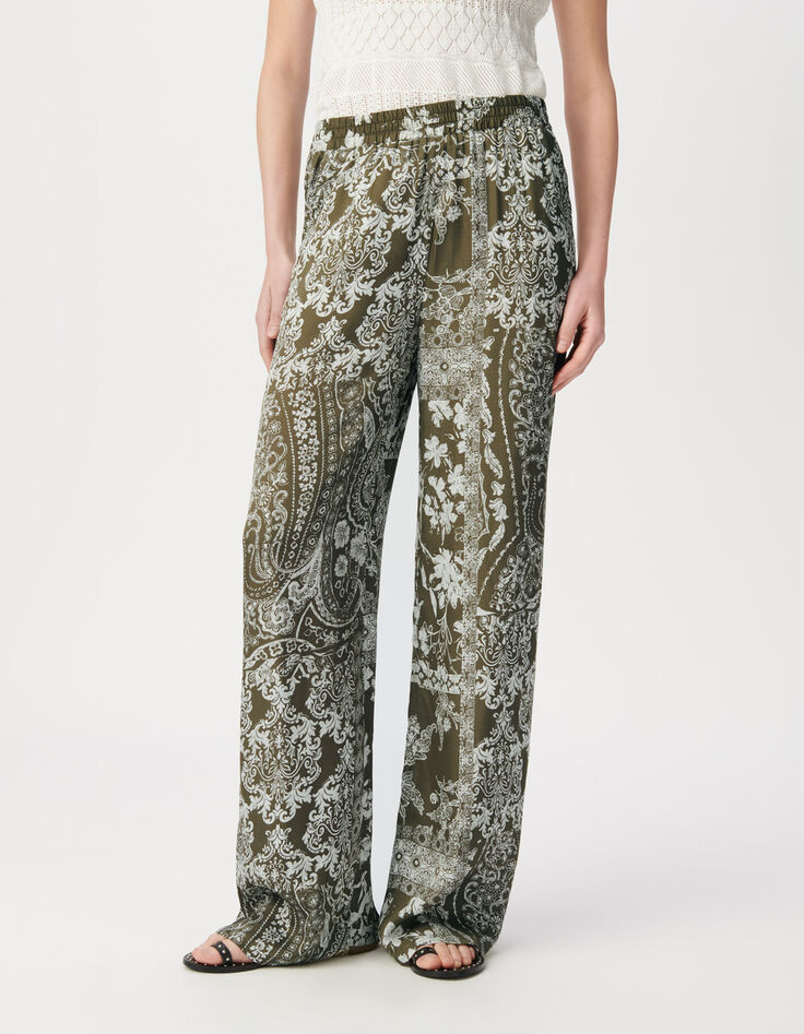 Pantalon large kaki imprimé foulard Femme-3