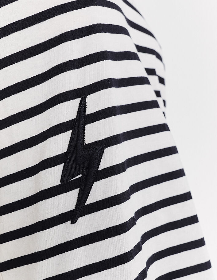 Women’s ecru sailor stripe T-shirt, black stripes & badges-5