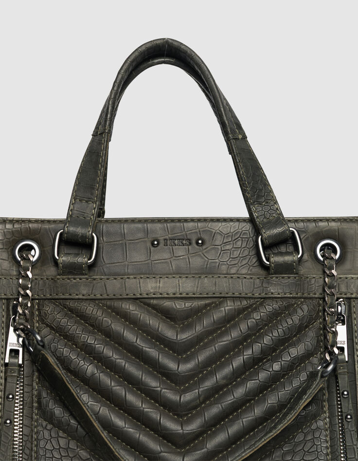 Khaki Cabas-Tasche 1440 Leder Kroko-Effekt Größe M Damen-4