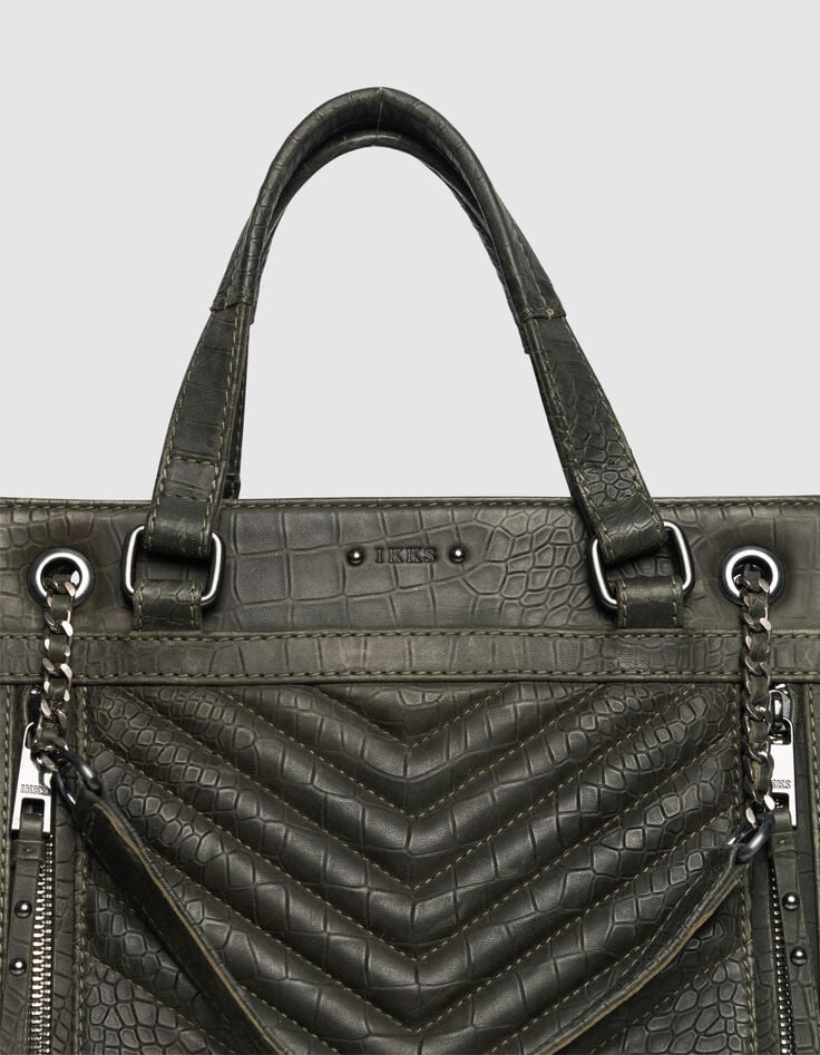 Khaki Cabas-Tasche 1440 Leder Kroko-Effekt Größe M Damen-4 Khaki Cabas-Tasche 1440 Leder Kroko-Effekt Größe M Damen-4