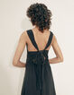 Schwarzes Damenchiffonkleid mit überkreuztem Rücken-3