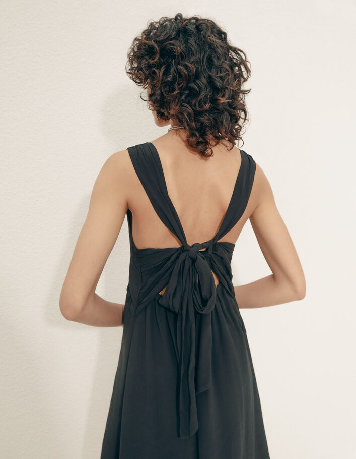 Zwarte jurk in crêpe gekruiste rug zonder mouwen dames - IKKS
