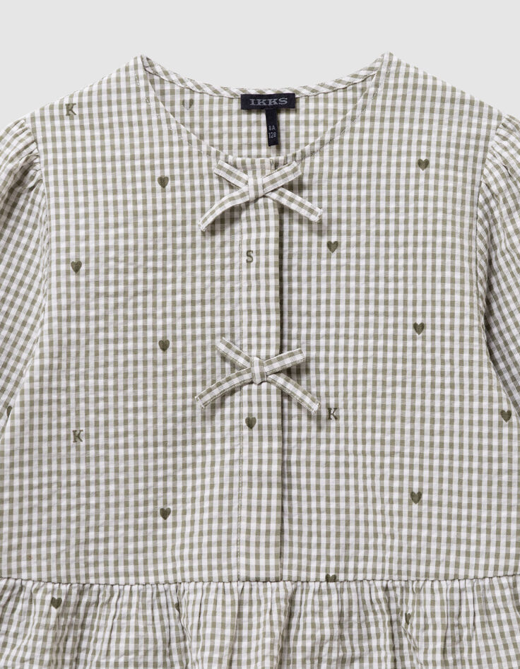 Blusa caqui con corazones flocados y lazos para ni&ntilde;a-5