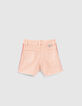 Short en jean rose galons rayés côtés fille-2
