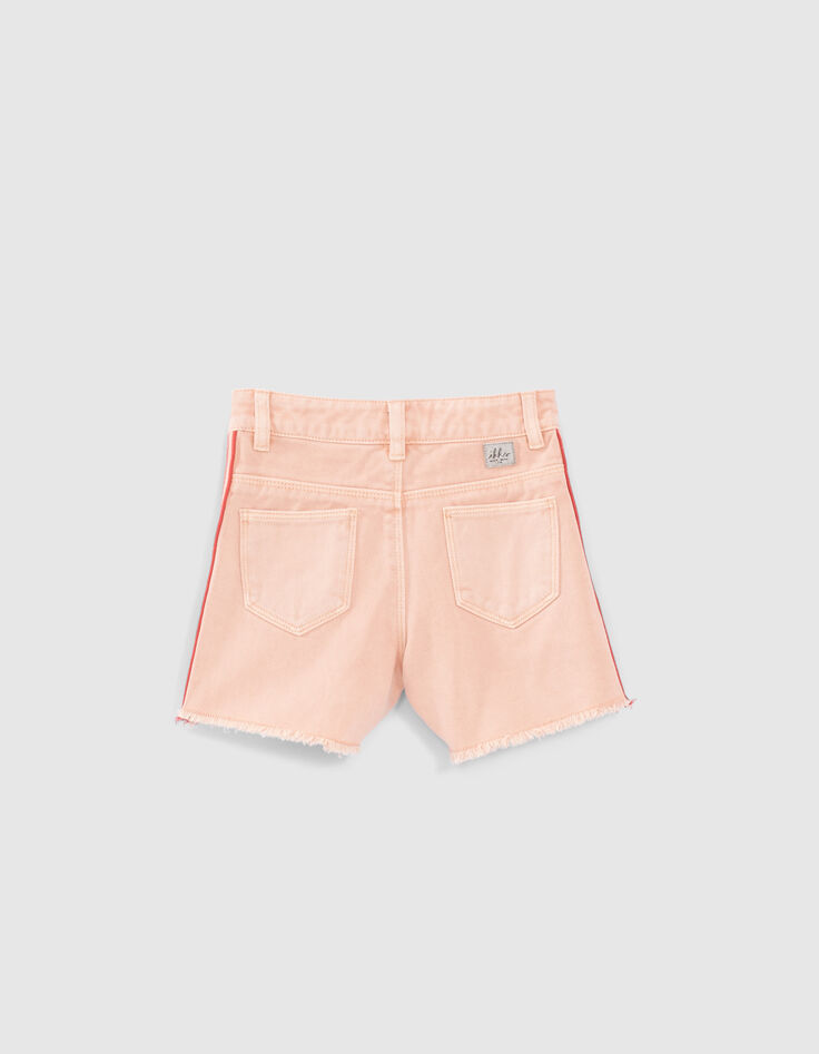 Short en jean rose galons rayés côtés fille-2