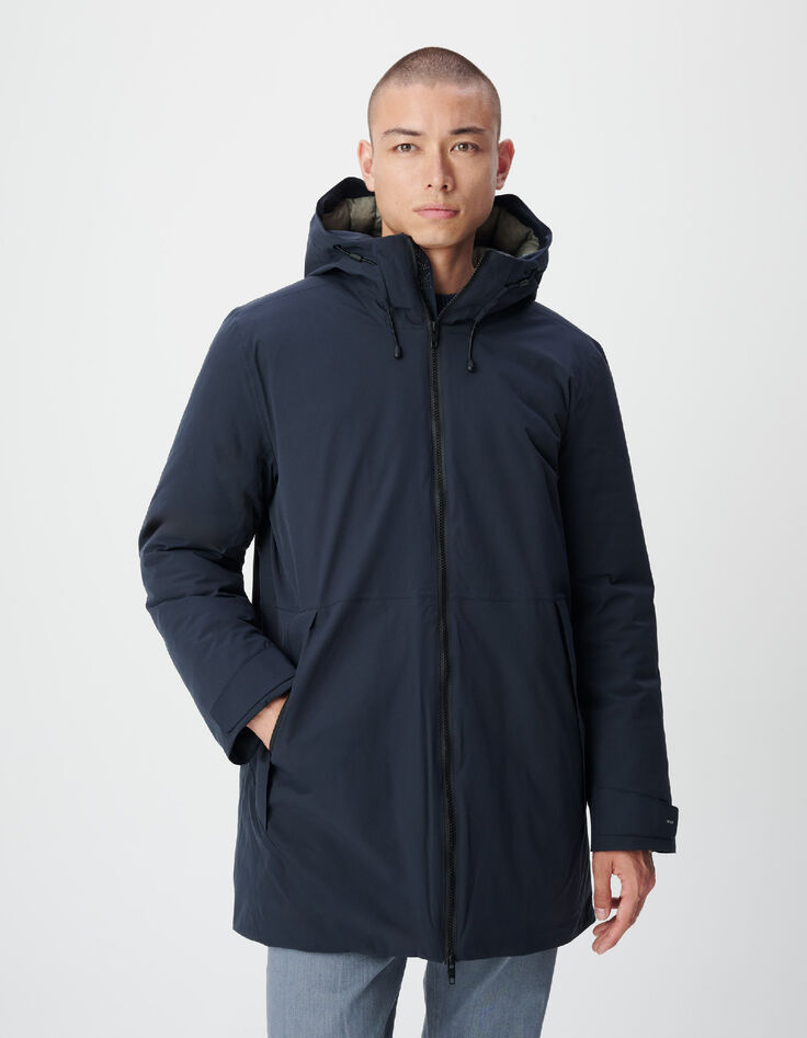 Marineblauwe parka met capuchon voor heren - WATERDICHT-1