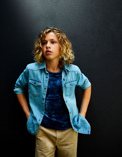 Boys' faded blue denim shirt  - IKKS