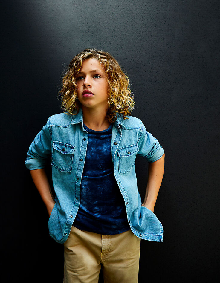 Boys' faded blue denim shirt -1