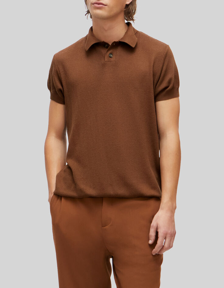 Pure Edition – Men’s amber openwork knit polo shirt-1