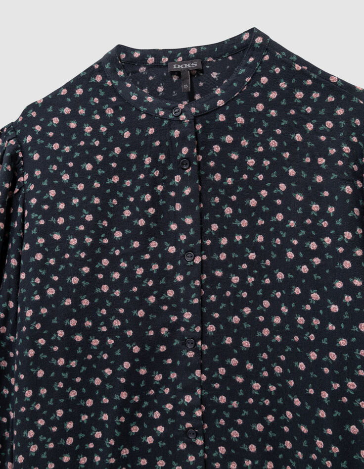 Zwarte blouse print miniroosjes meisjes-5