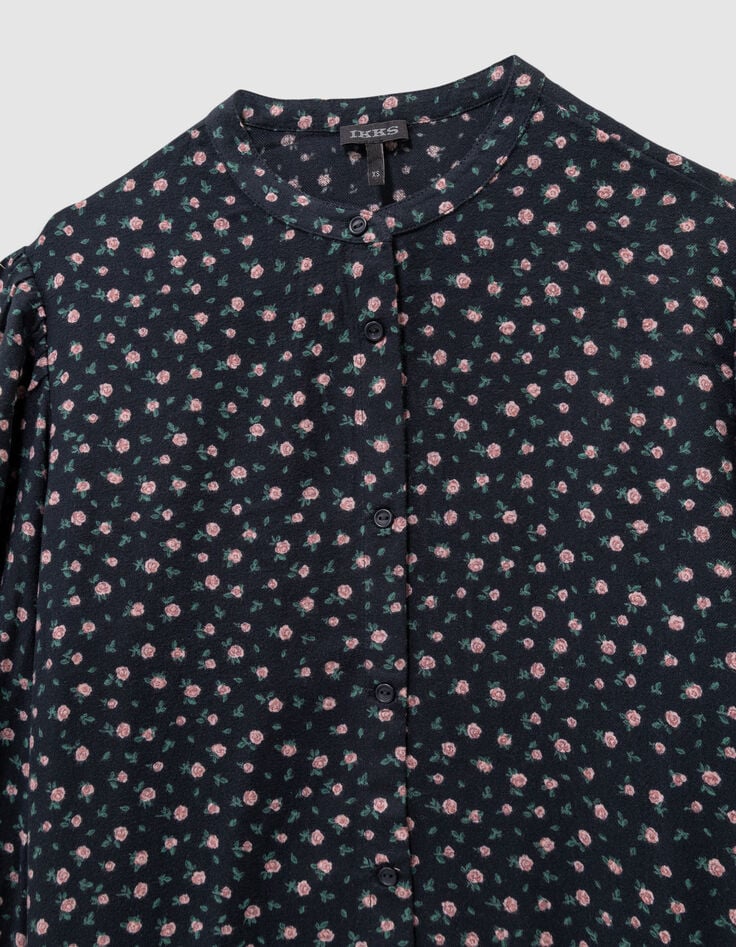 Zwarte blouse print miniroosjes meisjes-5 Zwarte blouse print miniroosjes meisjes-5
