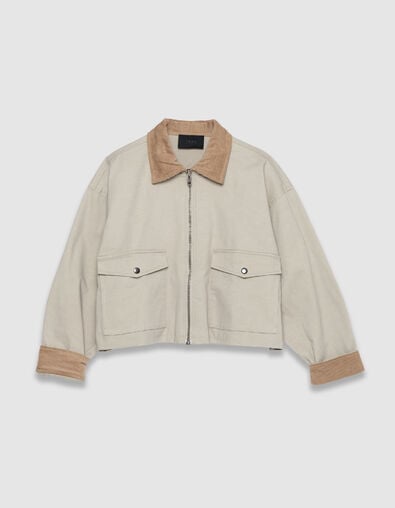 Women's oversized beige jacket with velour details - IKKS