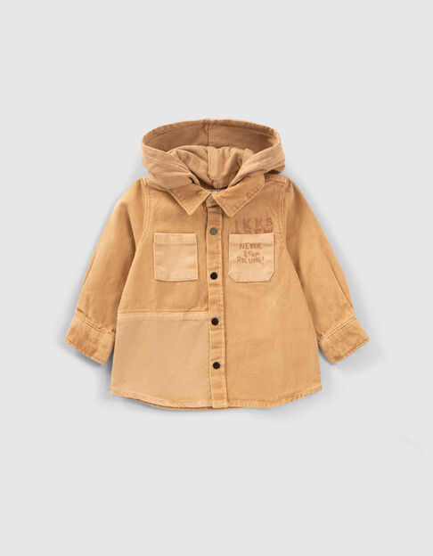 Baby boys’ camel mixed-fabric shirt with detachable hood