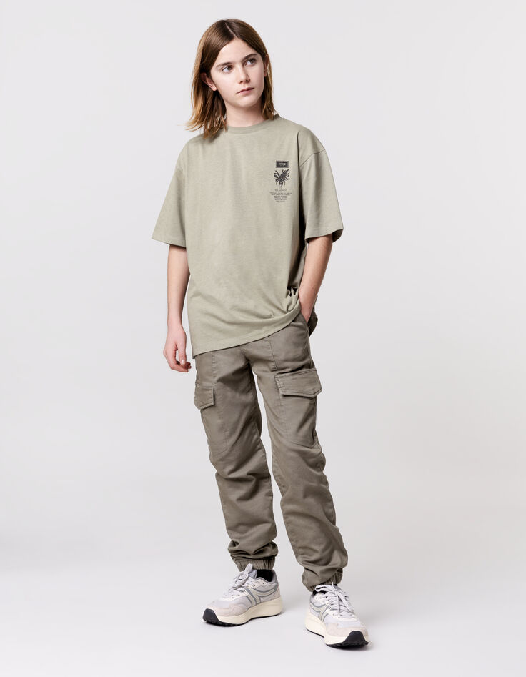 T-shirt kaki coton bio surfeurs et palmiers dos garçon-8