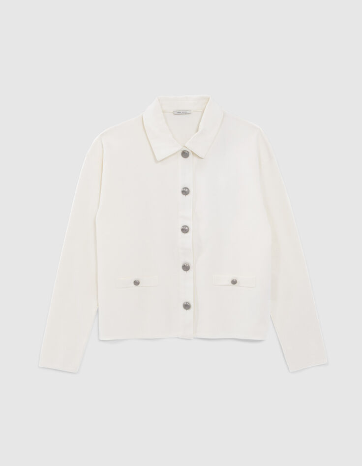 Cardigan écru tricot esprit chemise Femme-6