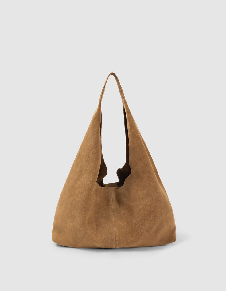 Sac Hobo camel cuir velours-1