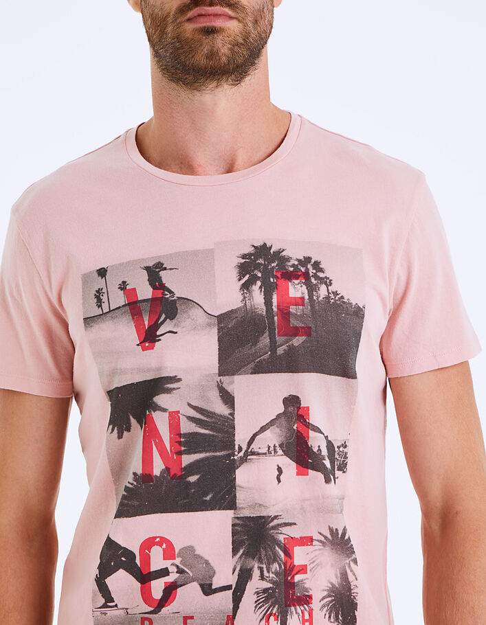 Hellrosa Herren-T-Shirt mit Fotos von Venice Beach - IKKS
