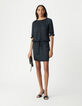 Marineblaues Kleid mit Crinkle-Drapierung für Damen-1