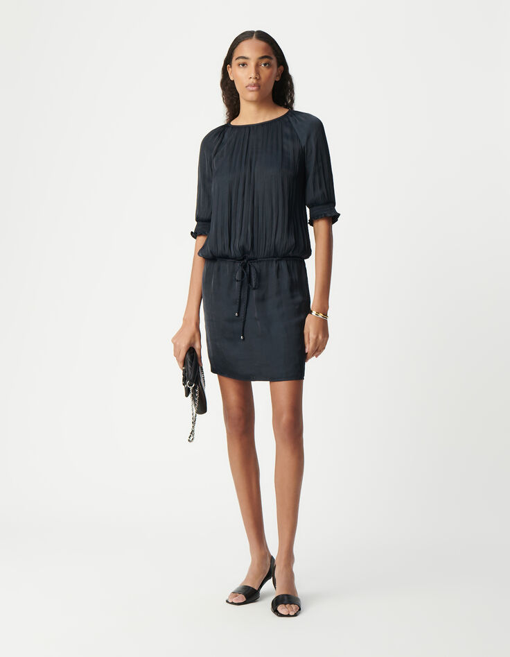 Marineblaues Kleid mit Crinkle-Drapierung für Damen-1