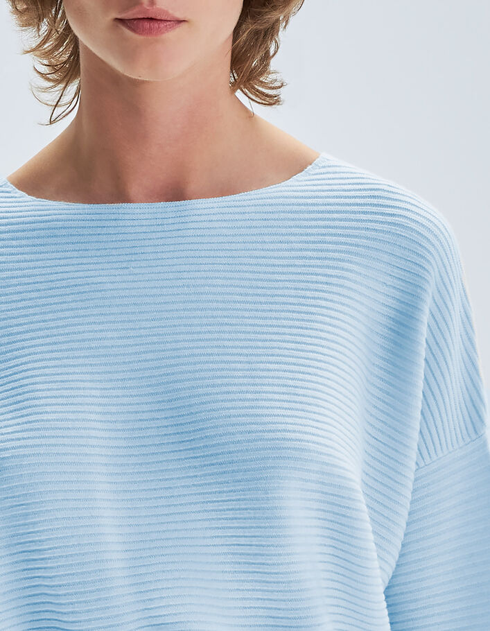 Women's blue ribbed knit boat neck sweater