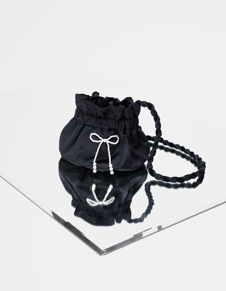 Girls’ black panne velvet bucket bag-7 Girls’ black panne velvet bucket bag-7