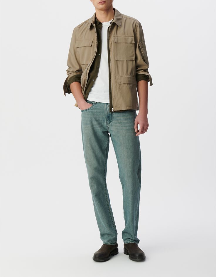 Beige Herrensafarijacke f&uuml;nf Taschen Rei&szlig;verschluss-1