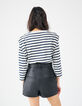 Women’s ecru sailor-stripe T-shirt with studded armholes-2