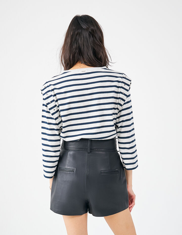 Women’s ecru sailor-stripe T-shirt with studded armholes-2 Women’s ecru sailor-stripe T-shirt with studded armholes-2
