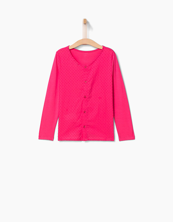 Tee-shirt fuchsia à dos bi-matière boutonné fille-4