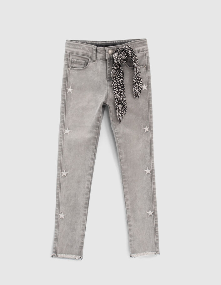 Girls’ grey skinny jeans with graphic scarf - IKKS