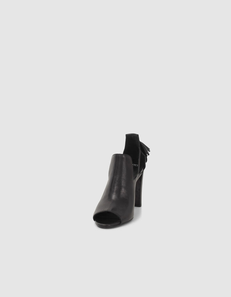 Sandales à talon en cuir noir décor pompons Femme-2