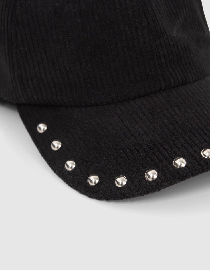 Women&rsquo;s black studded corduroy cap-4