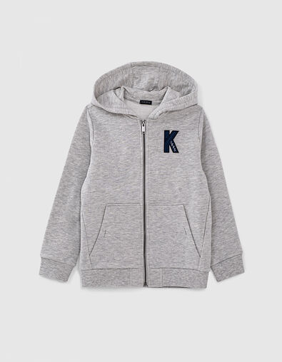 Boys’ mid-grey marl hooded zipped cardigan - IKKS