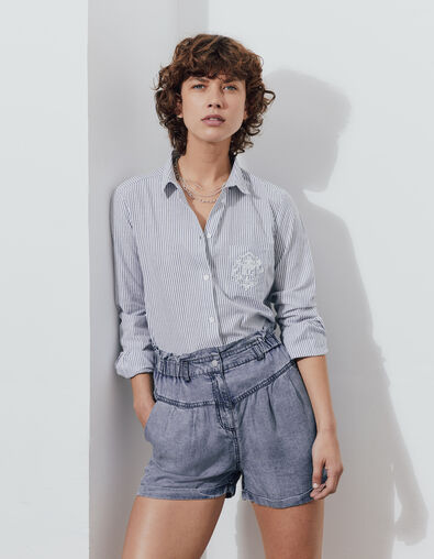 Women’s striped metallic thread shirt, chest insignia - IKKS